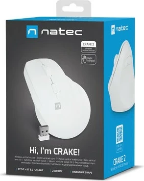 Maus vertikal Natec Crake 2, Bluetooth, 2400 DPI, i bardhë