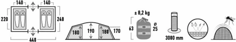 Tendë kampingu High Peak për 4 persona, e kuqe