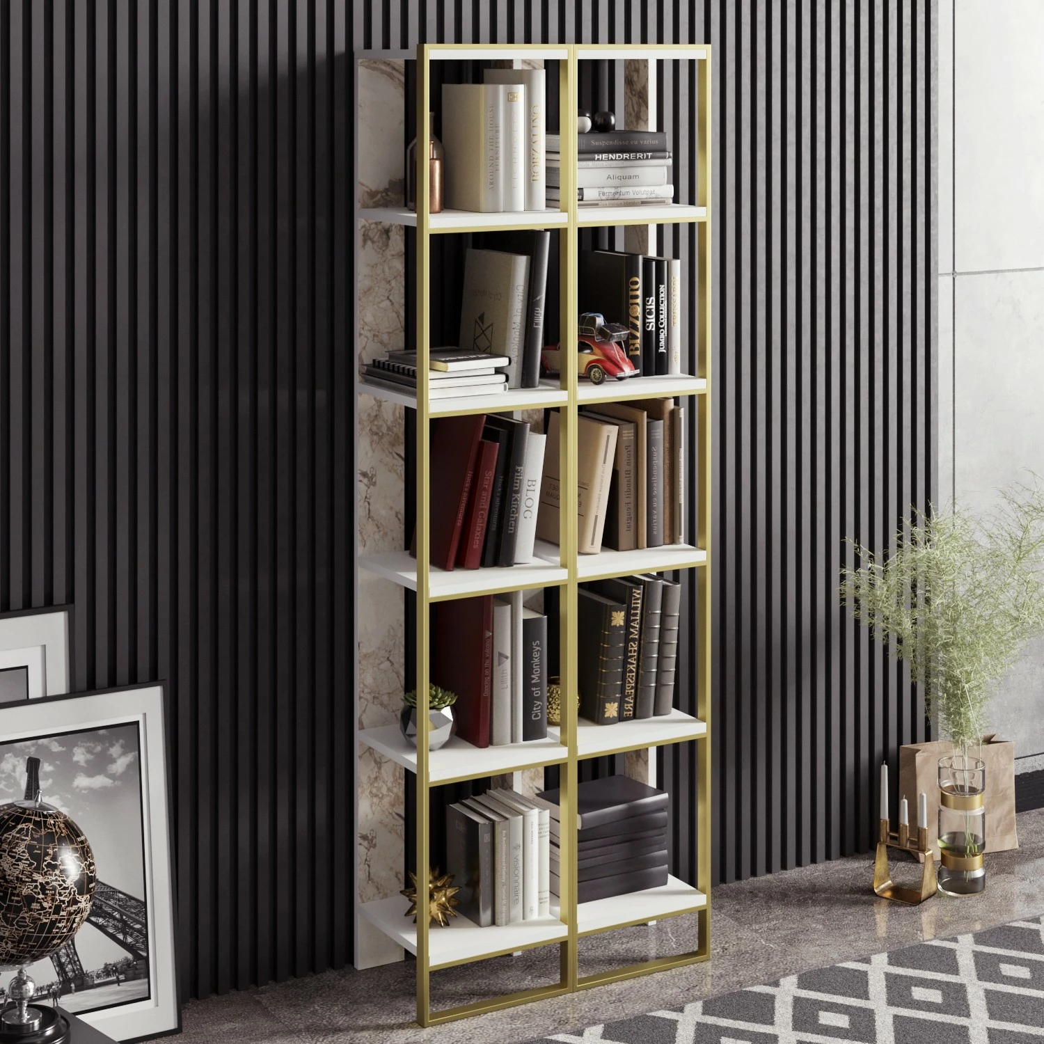 Raft librash Hanah Home, Polka 2, i bardhë dhe i artë (2 copë)