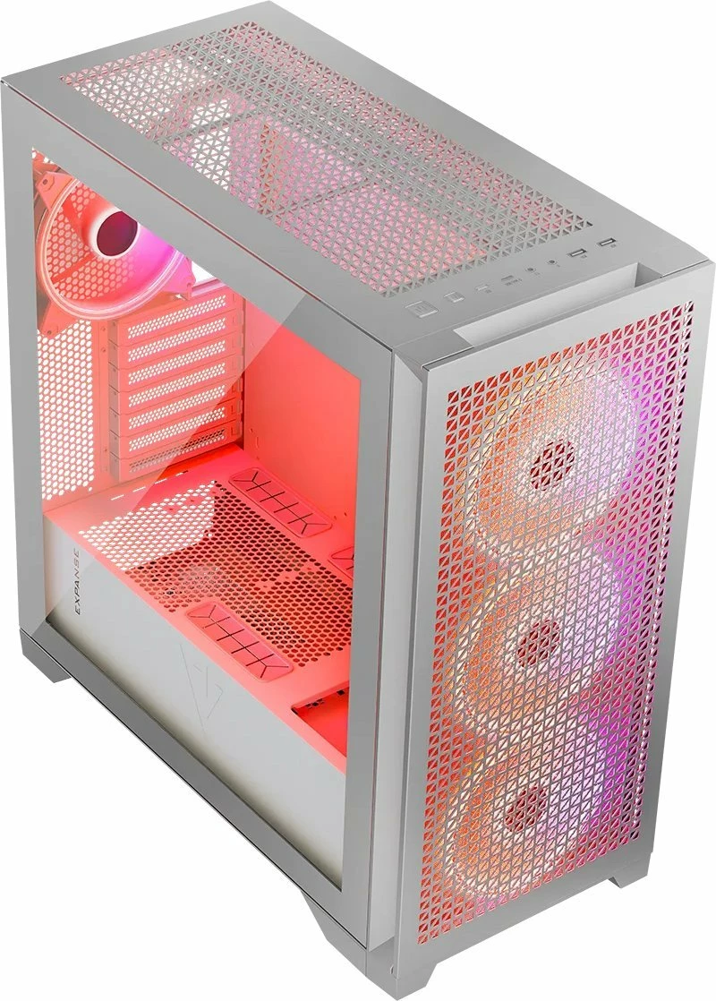 Kasë Modecom Volcano Expanse T Apex ARGB (AT-EXPANSE-TG-20-000000-0002), Midi Tower ATX/mATX/ITX, 4x 140mm ARGB, USB-C, pa furnizues rryme, e bardhë