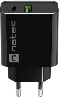 Karikues Natec Ribera 20W me USB-A dhe USB-C, ngjyrë e zezë