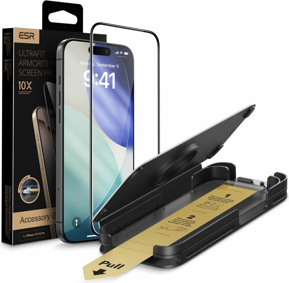 Mbrojtës ekrani xham i kalitur ESR UltraFit Armorite Pro për iPhone 17 Pro Max, 159×74 mm, transparent, set me kit instalimi
