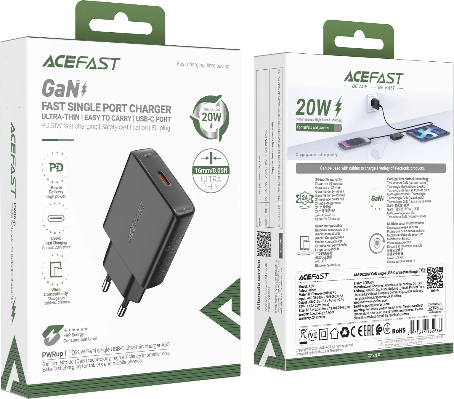 Karikues muri Acefast A65, GaN, 20W, USB-C, i zi