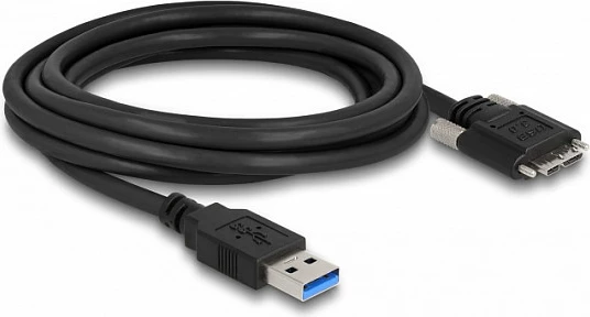 Kabllo USB DeLOCK USB 3.2 Gen 1 Type-A në Micro-USB B me vida, 3 m, 5 Gbps, e zezë