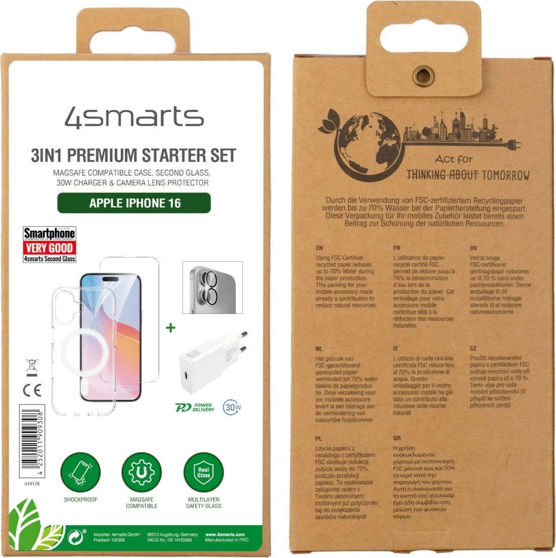 Mbështjellës 4smarts 3in1 Premium Starter Set, iPhone 16, Transparent, Bardhë