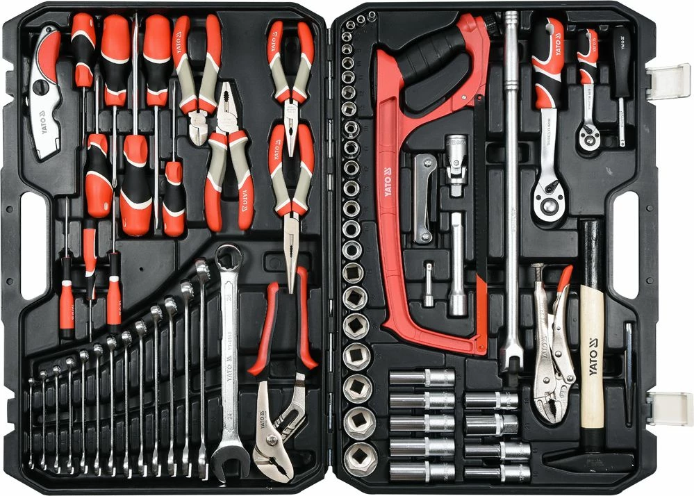 Set veglash Yato YT-38911 79 copë 1/2\" & 1/4\", në valixhe plastike, kuqe/zi