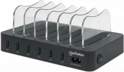 Stacion karikimi MANHATTAN 6 porta USB, 2.4A/5V, 55W, i zi
