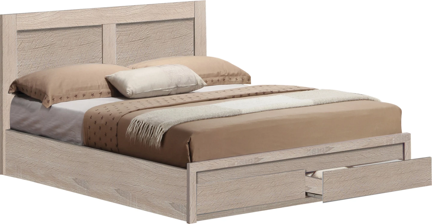 Krevat CAPRI, melaminë sonoma, me 2 sirtarë, për dyshek 120x200cm