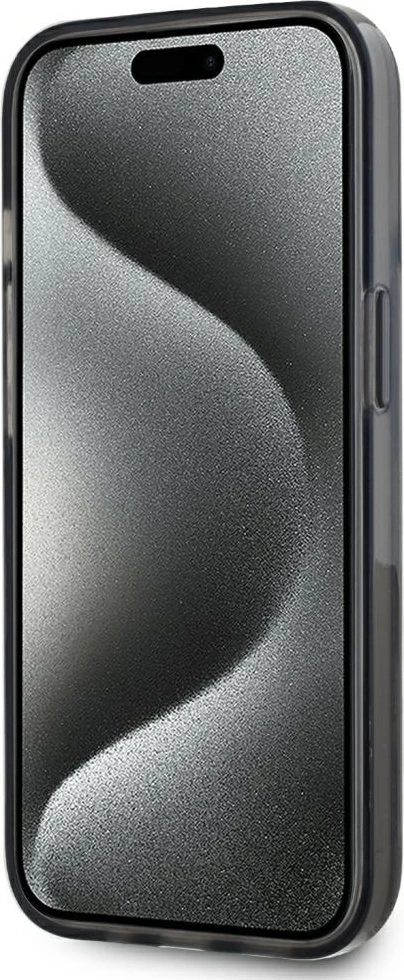 Mbështjellës Karl Lagerfeld Liquide Glitter Monogram Gradient për iPhone 15, i zi