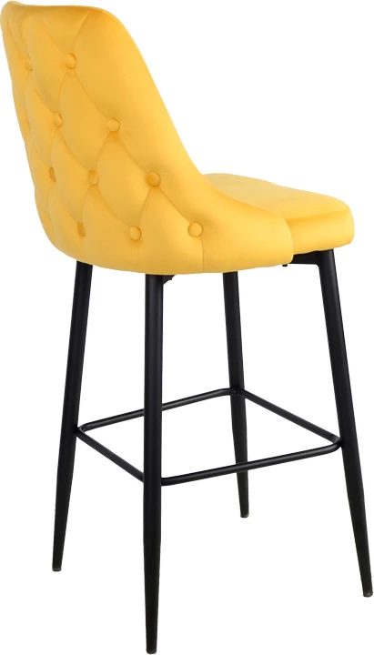 Karrige për bar Zedna, kadife e verdhë, këmbë metalike të zeza, 52x57x111cm
