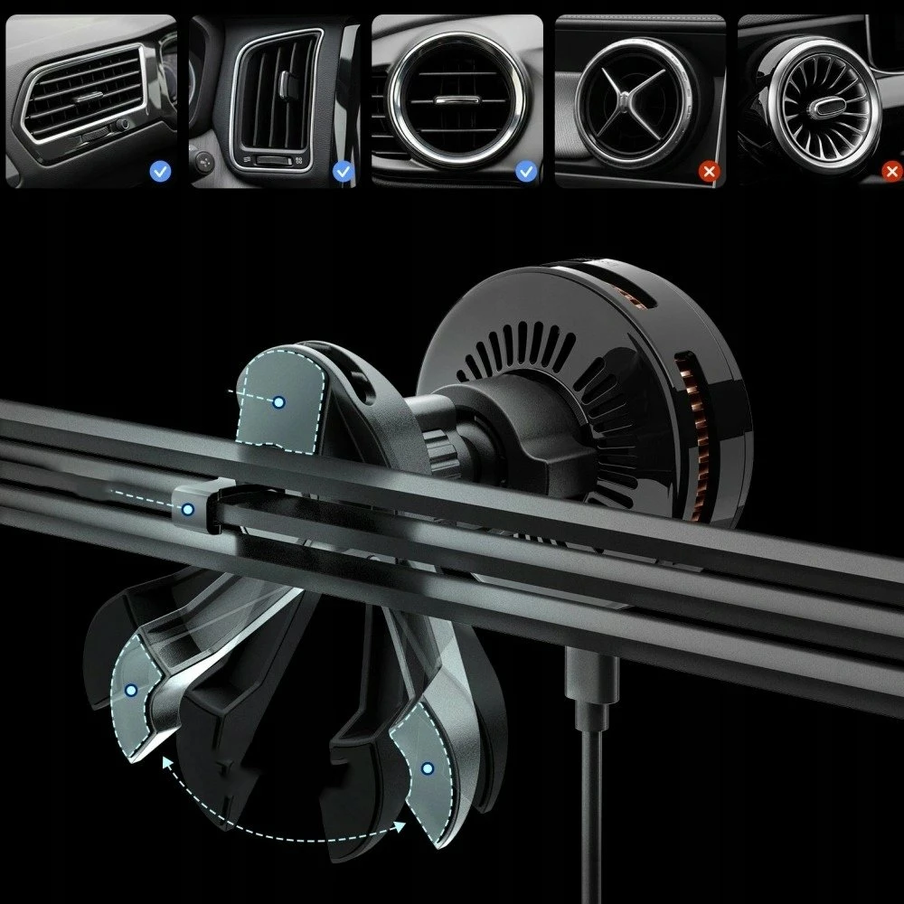 Mbajtës ventilimi me karikues pa kabllo Spigen ESSENTIAL EV25MFAQ Qi2.2 25W MagSafe me ftohje Peltier, i zi