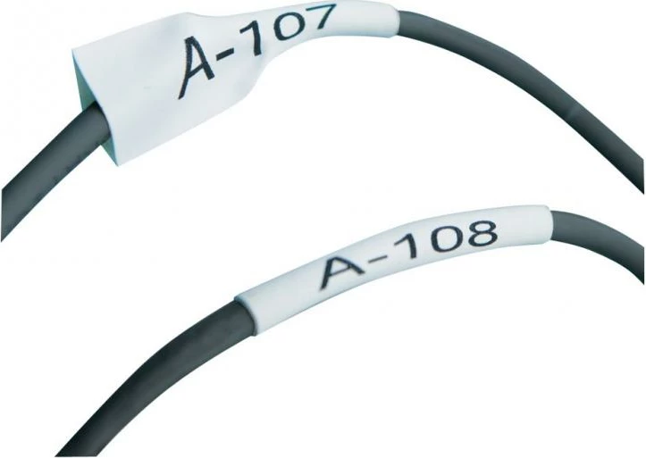 Shirit etiketimi tkurrës me nxehtësi, Dymo RHINO 1805443, 24 mm x 1 m, raport tkurrjeje 3:1, e zezë në të bardhë