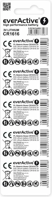 Bateri litiumi everActive CR1616, 5 copë