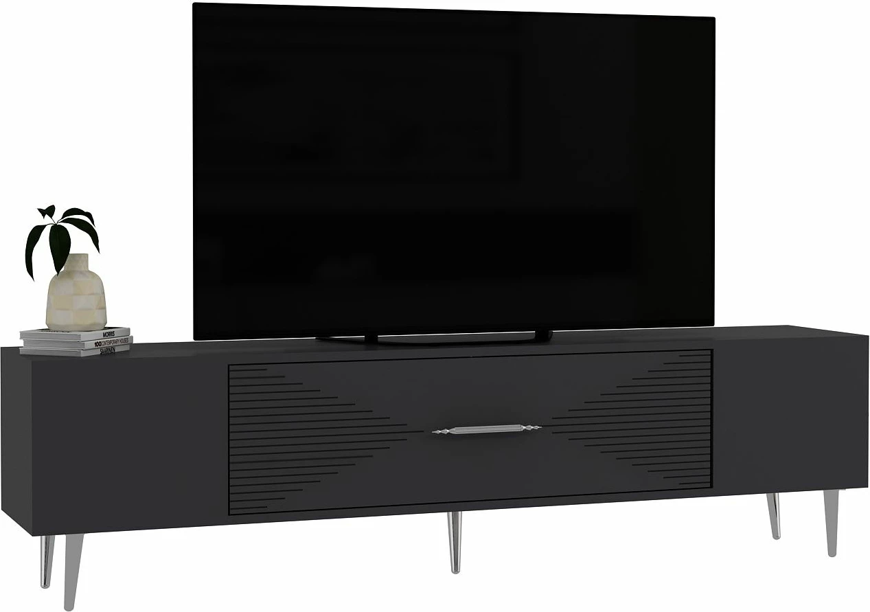 Komodë TV Skye Decor, Dekol1, antracit, argjend
