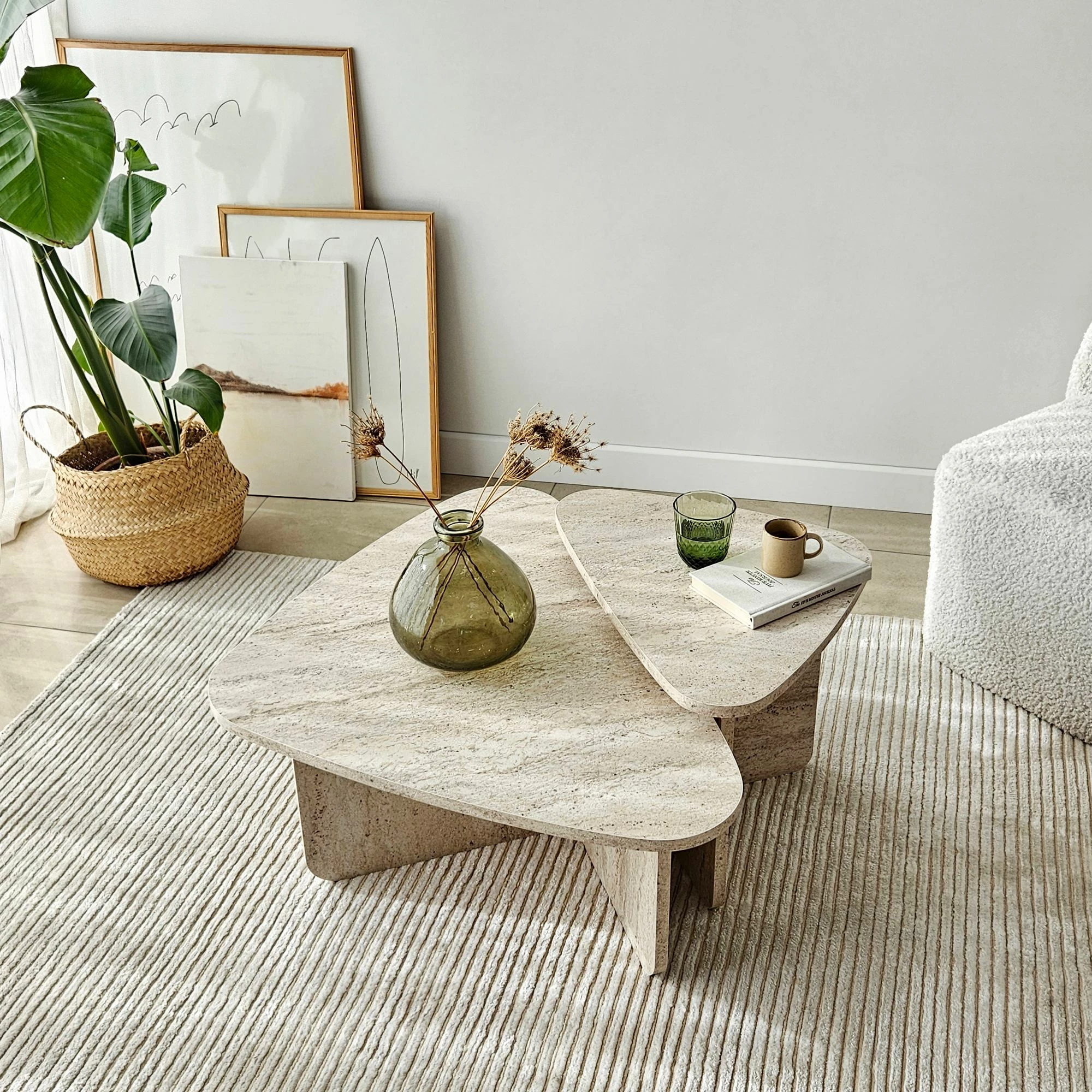 Set tavolinash kafeje Skye Decor, Ballare, ngjyrë travertine