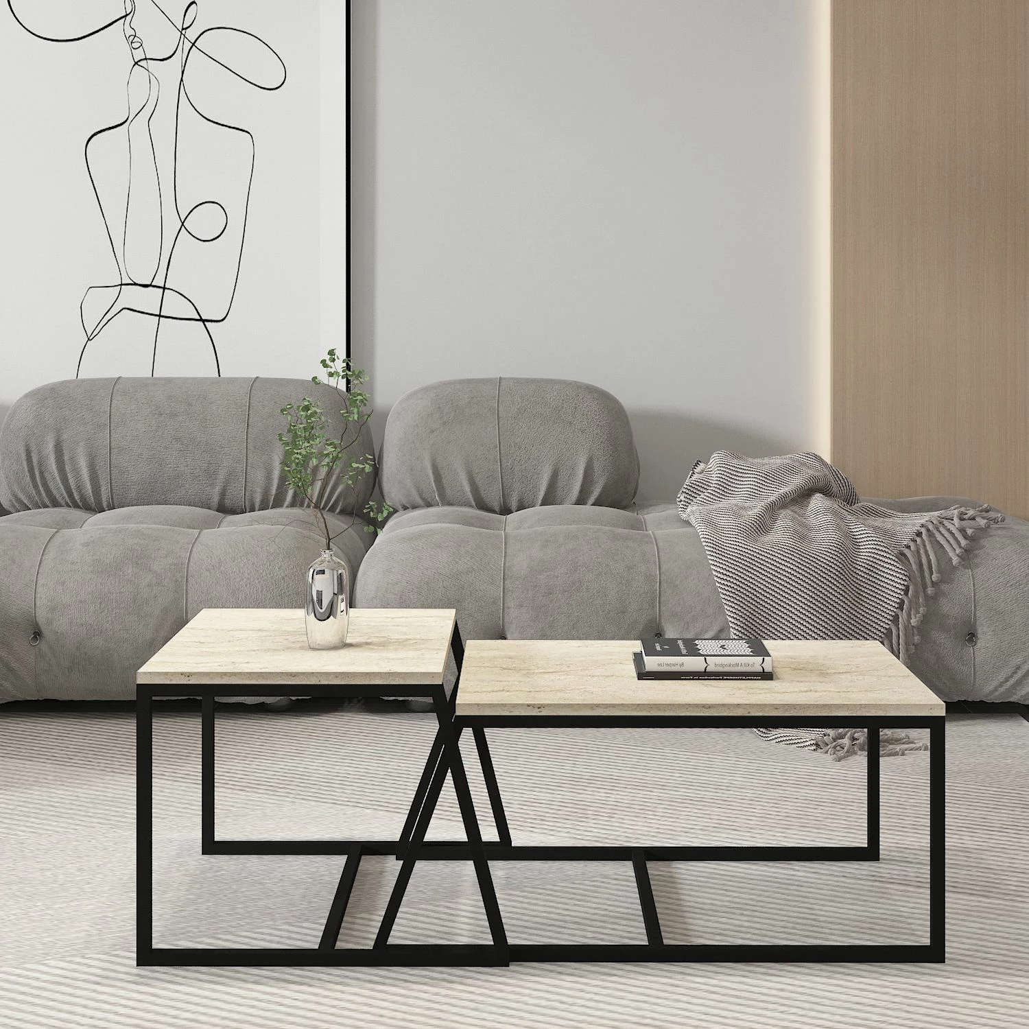 Tavolinë kafeje Skye Decor, minimaliste, ngjyrë travertin