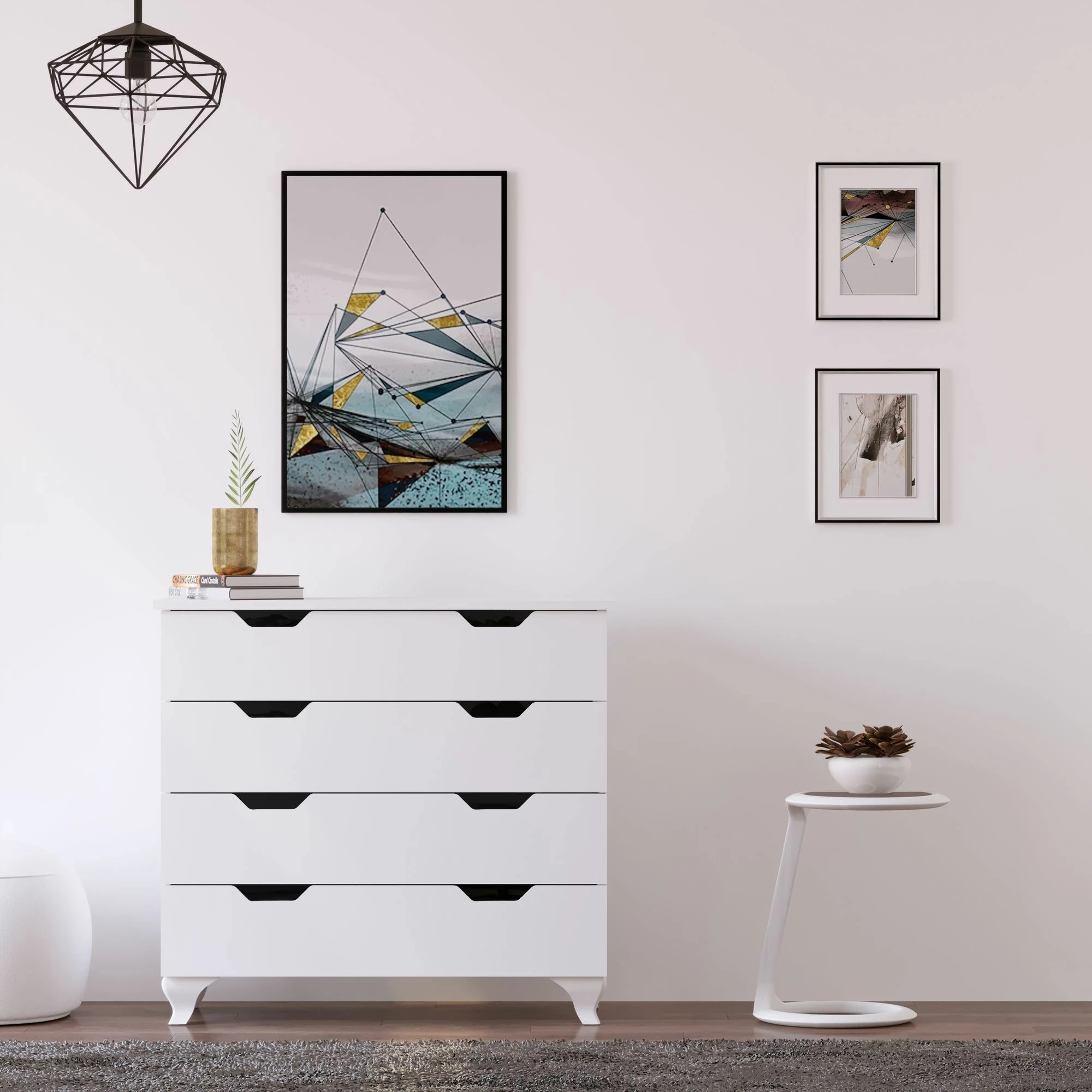 Komodë Skye Decor, Rb-162, ngjyrë e bardhë mat