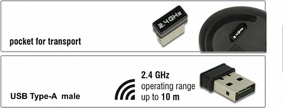 Maus vertikal pa kabllo DeLOCK 12528, 1000 DPI, nano USB receiver, për dorë të djathtë, zi/kuqe