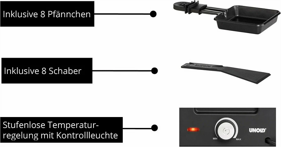 Grill raclette Unold 48760, 1200 W, 230 V, 50 Hz, i zi/inoks