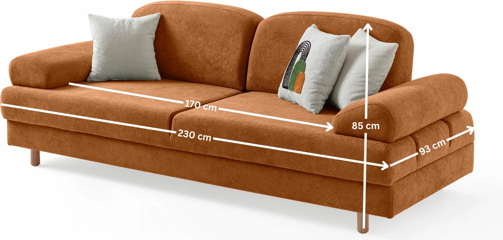 Divan-krevat 3 vendësh, Aries, ngjyrë e kuqe tjegulle, Atelier del Sofa