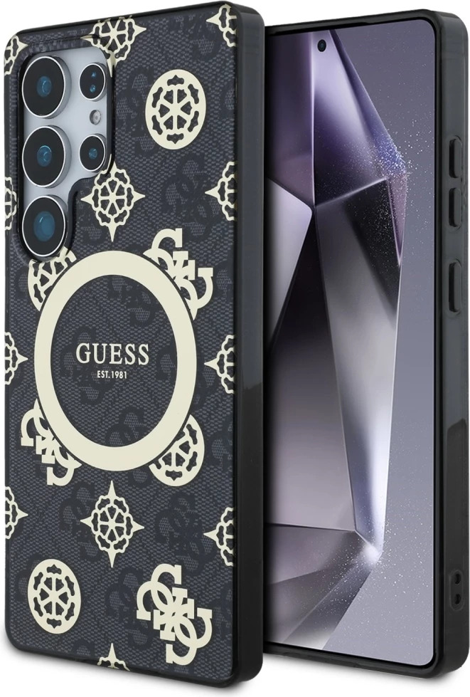 Mbështjellës Guess për Samsung Galaxy S25 Ultra, MagSafe, Peony Pattern, i zi