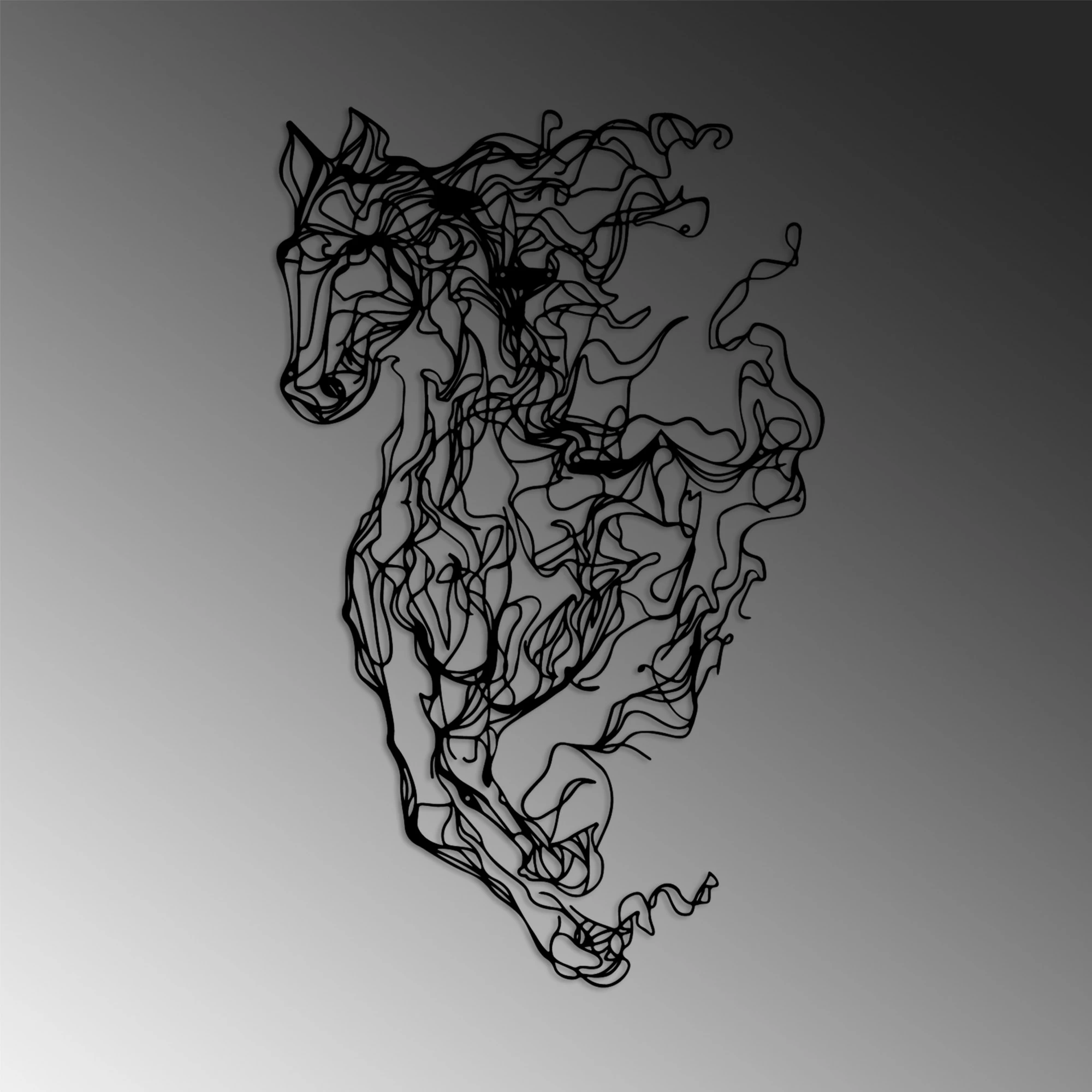 Aksesor dekorativ metalik për mur, Wallity Cavallo-1, ngjyrë e zezë, 41x66cm