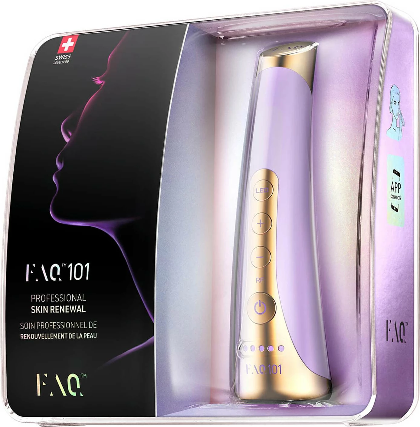 Pajisje anti-age FAQ 101 RF + LED, pa kabllo, Amethyst, set me mbajtëse + çantë udhëtimi