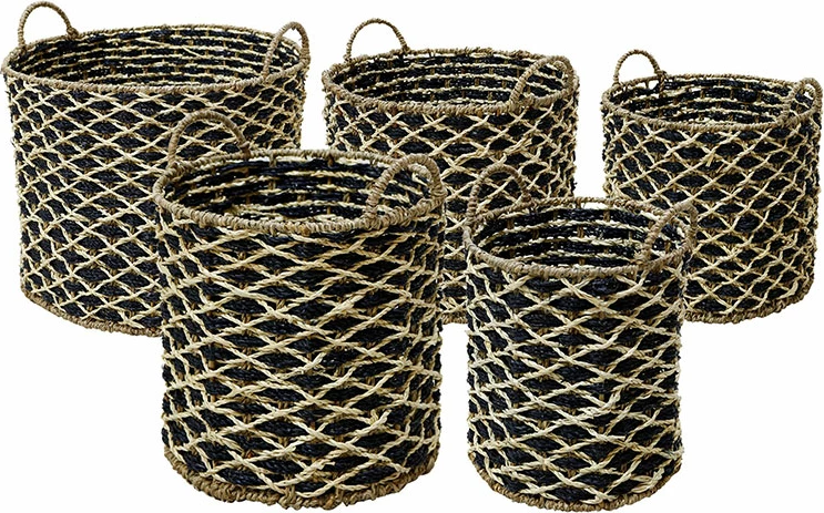 Set shporta ROMBUS 5 copë, 43x43x39cm, kashtë deti, ngjyrë natyrale dhe e zezë, hekur