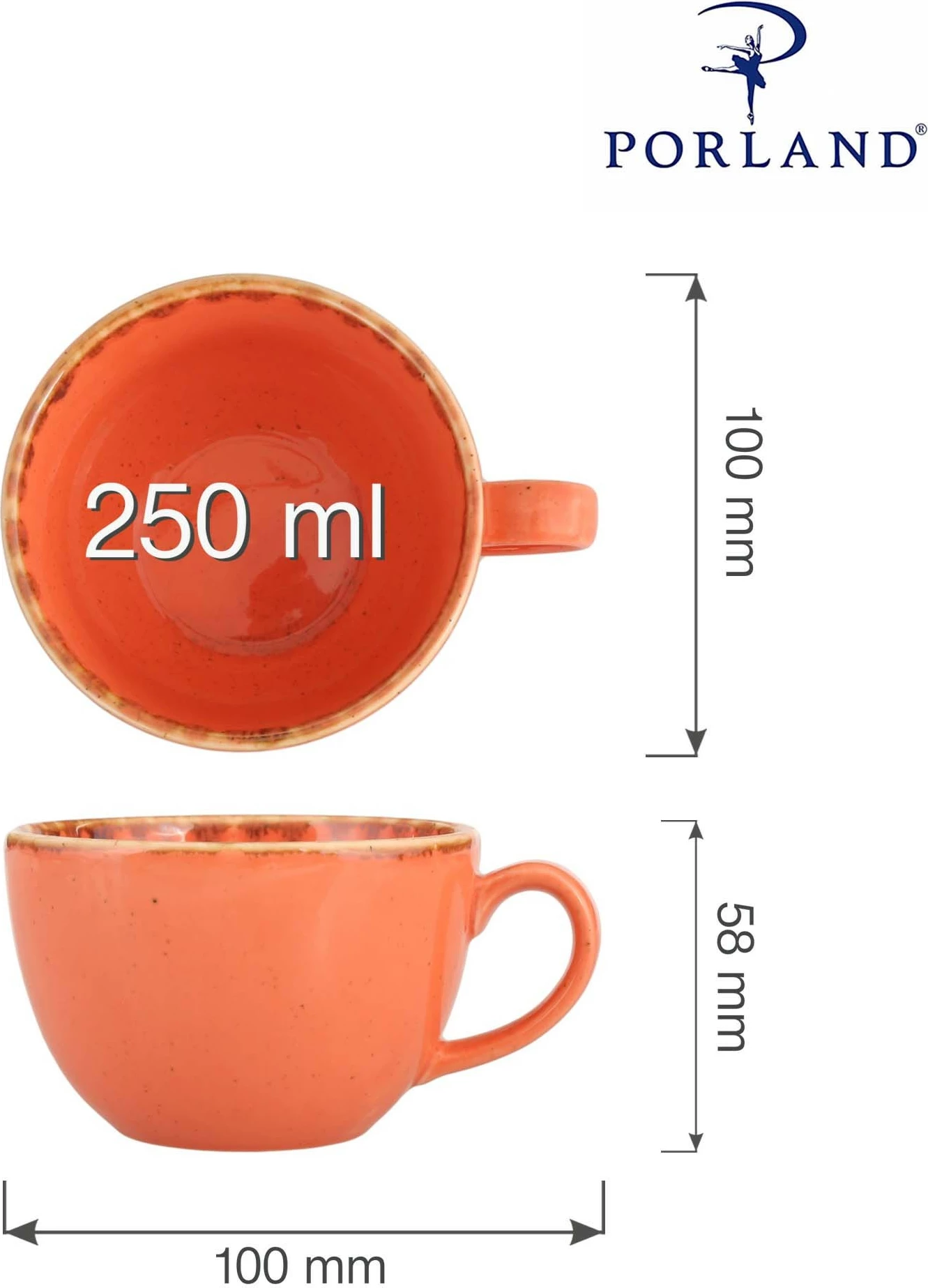 Filxhan porcelani Porland Seasons Amber 250 ml, portokalli, set 6 copë