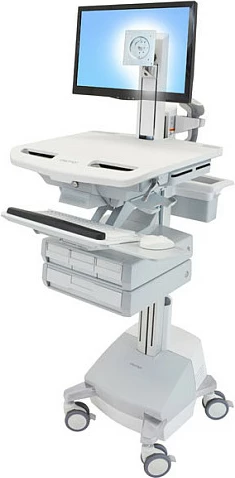 Karrocë multimediale Ergotron StyleView, për monitor deri 24", 4 sirtarë, rregullim lartësie, karikues i integrum, alumini/gri/bardhë