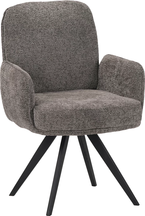 Karrige rrotulluese Novo, stof bouclé antracit, këmbë metalike të zeza, 65.5x60x90cm, set prej 2 copash