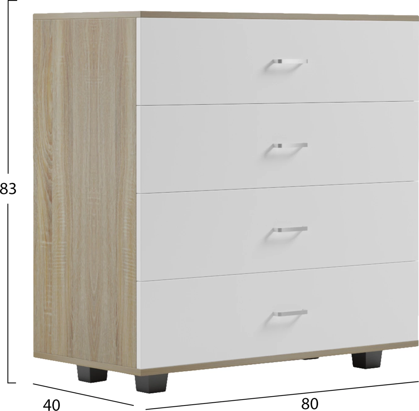 Komodinë me 4 sirtarë FH8996.04 melaminë, ngjyrë sonama-bardhë, 80x40x83 cm