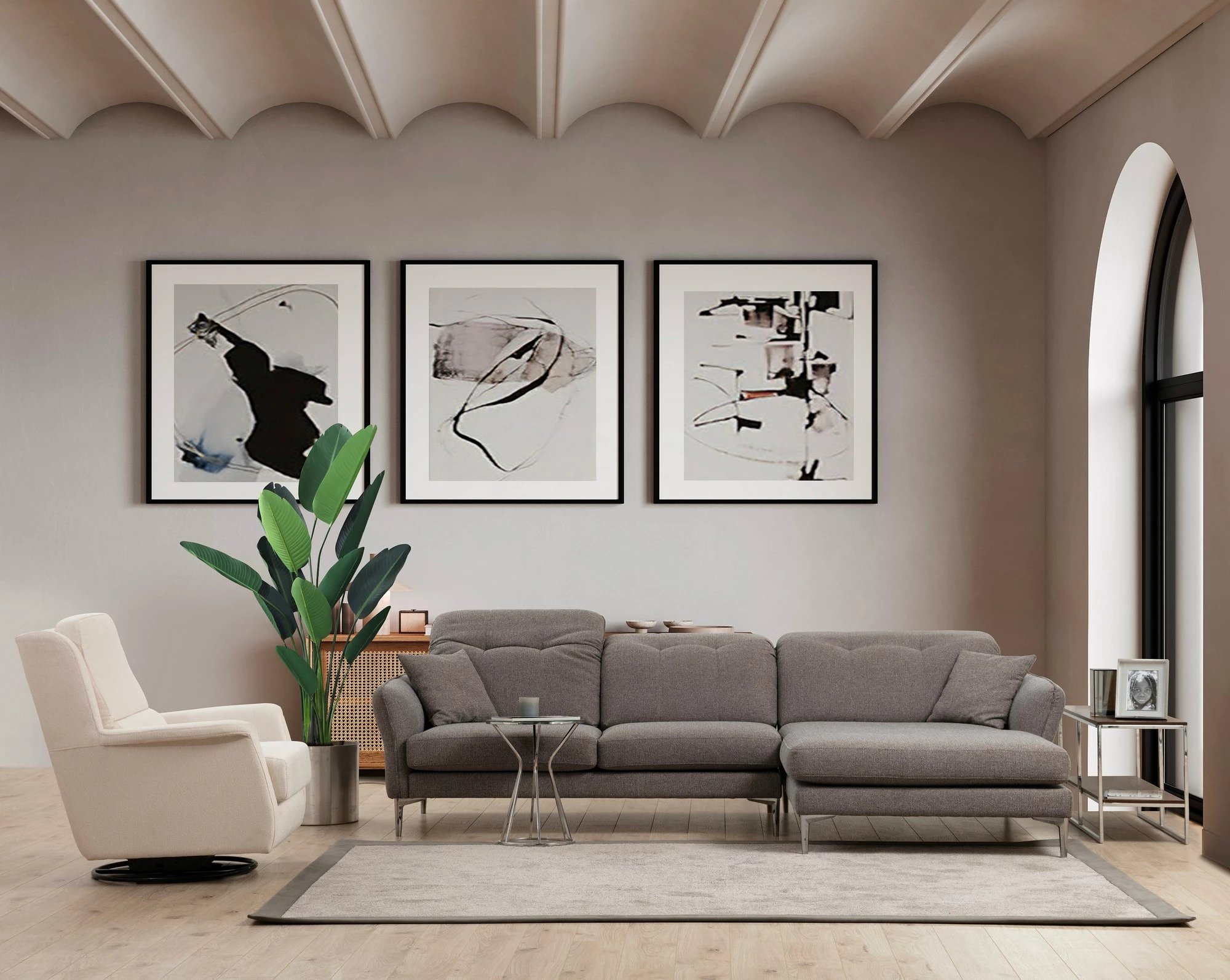 Këndare Atelier del Sofa, këndore e djathtë, ngjyrë gri