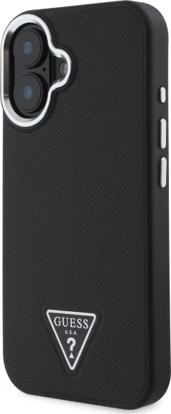 Mbështjellës Guess Grained Triangle MagSafe për iPhone 16 Plus 6.7", i zi, hardcase