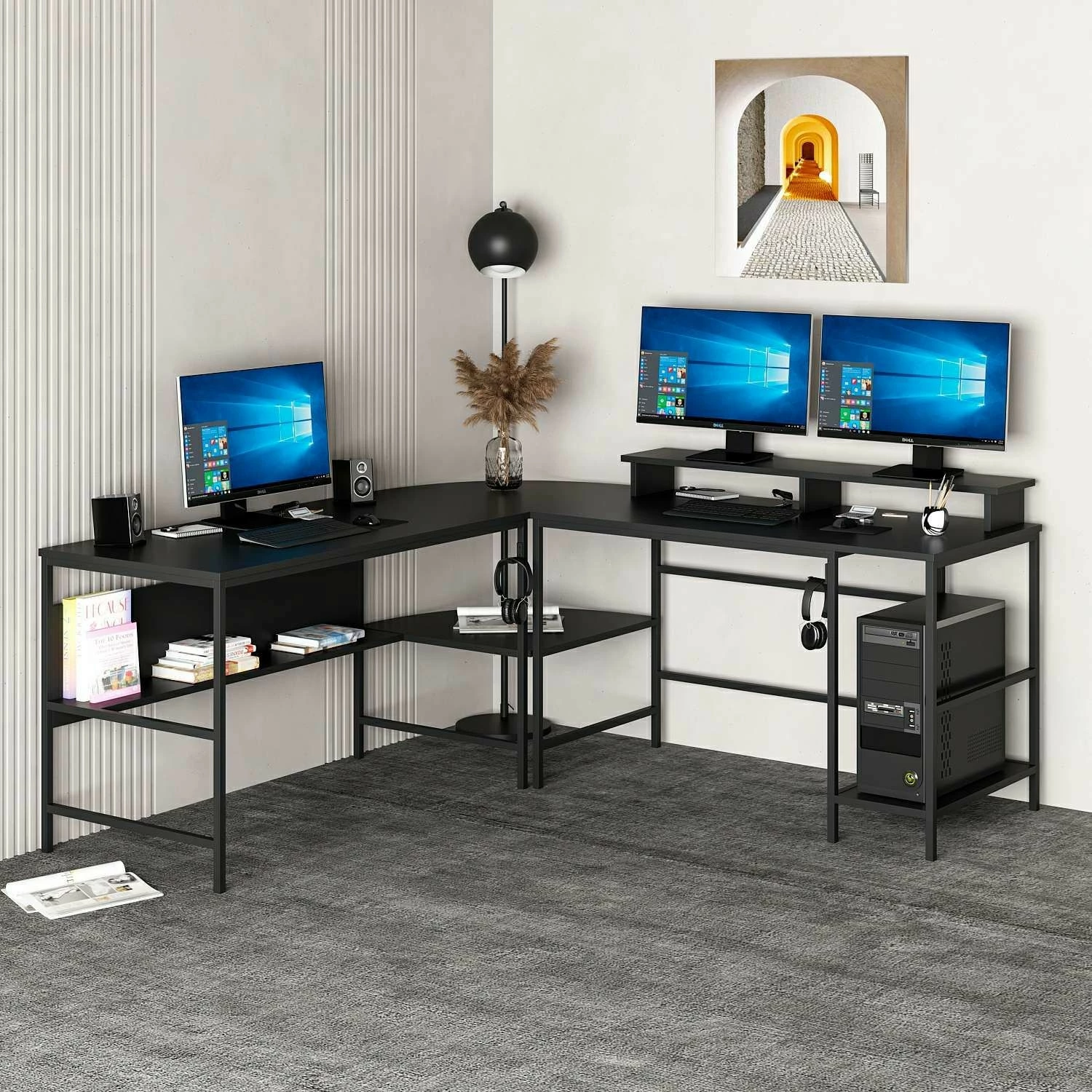 Tavolinë pune për studim, këndore, ngjyrë e zezë, Skye Decor Greta RGB - 8536