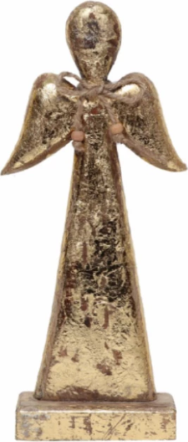 Dekor engjëll për Krishtlindje, dru mango, ngjyrë ari, 14x6x33 cm