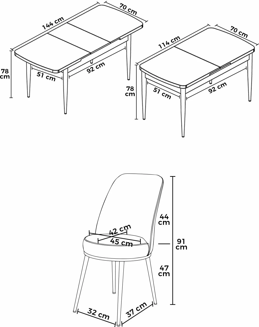 Set tavoline me karrige, e zgjatshme, 7 pjesë, Skye Decor, Han, e bardhë, gri