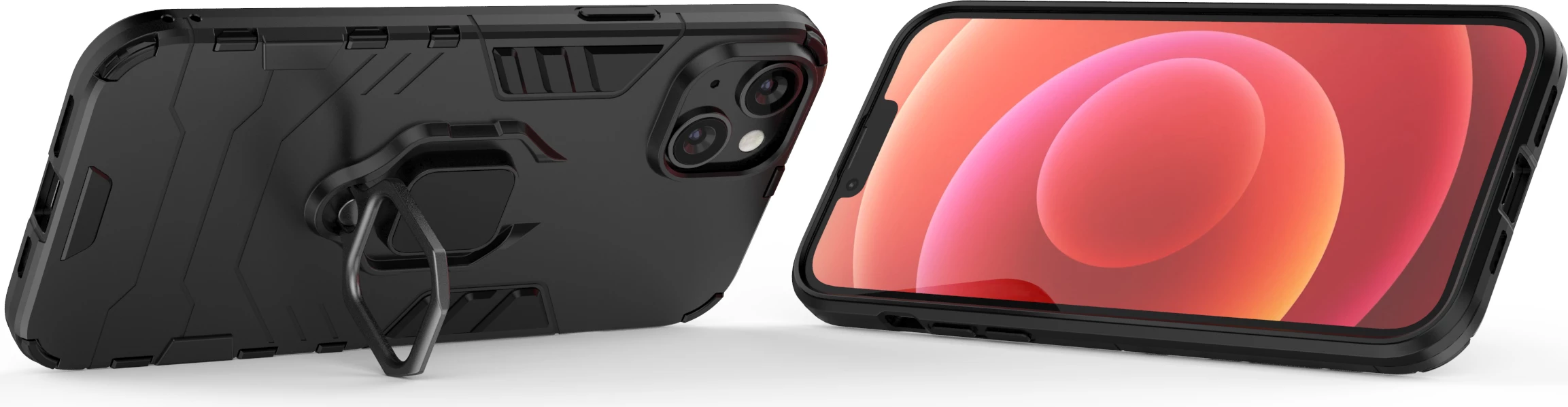 Mbështjellës Hurtel Ring Armor për iPhone 14, me unazë mbajtëse, e zezë