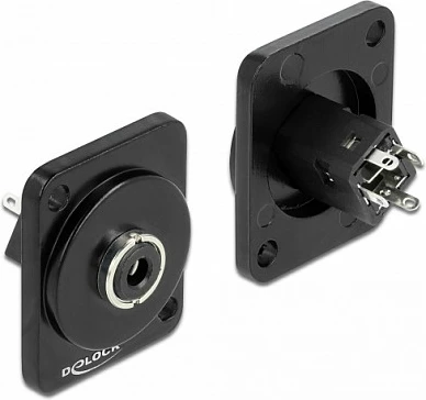 Modul paneli DeLOCK D-Type, jack 3.5mm stereo 3-pin, female, për saldim, i zi