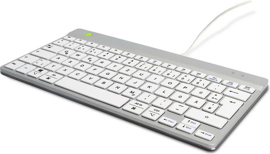 Tastierë ergonomike R-Go Compact Break, USB me kabllo, mini QWERTZ (DE), e bardhë