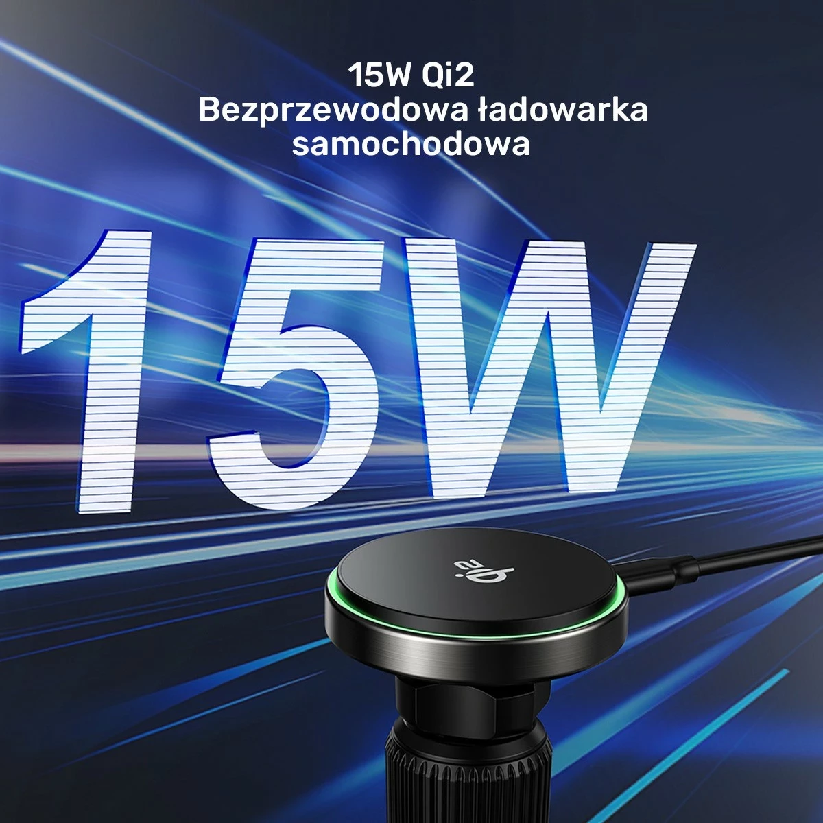 Mbajtës veture Unitek 38W Qi2, karikues wireless, USB Type C, i zi