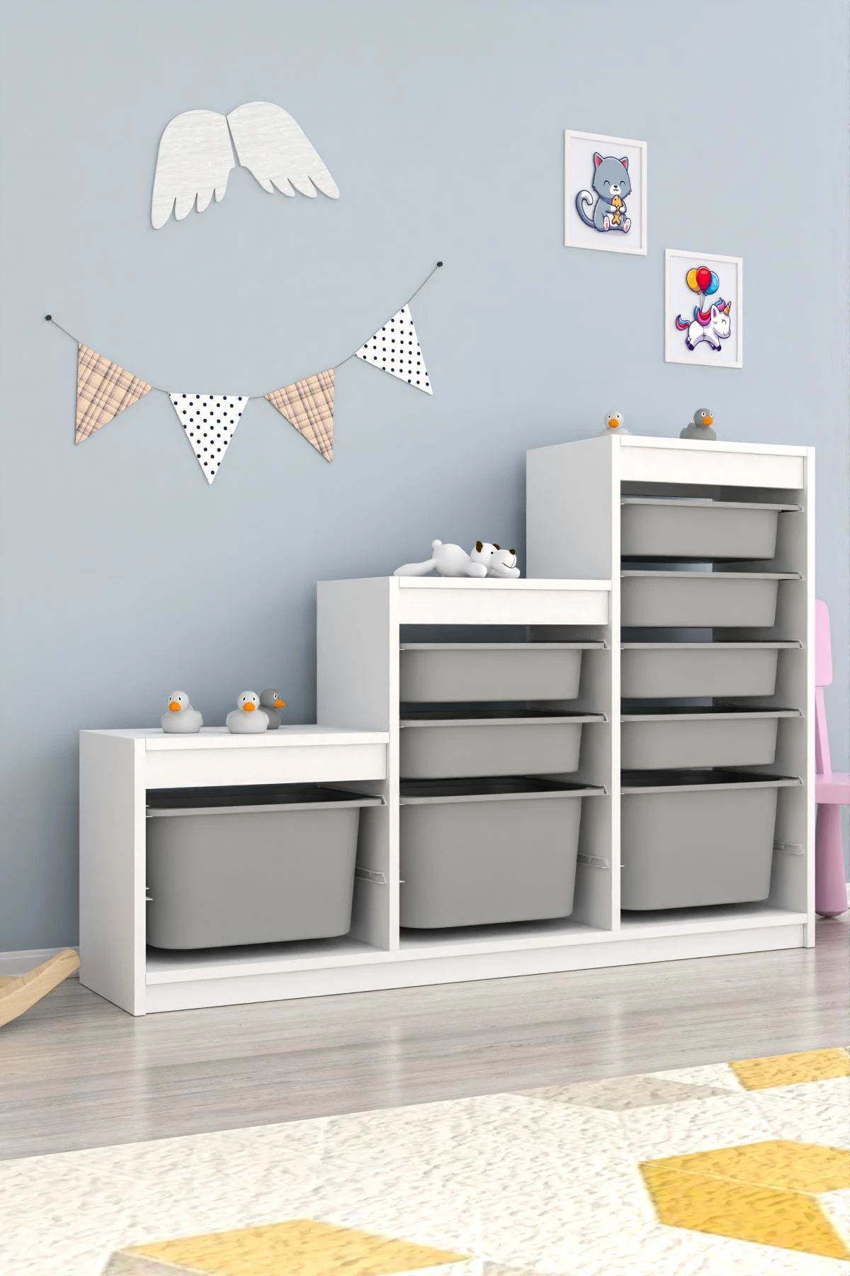 Dollap multifunksional Hanah Home, ngjyrë e bardhë dhe gri