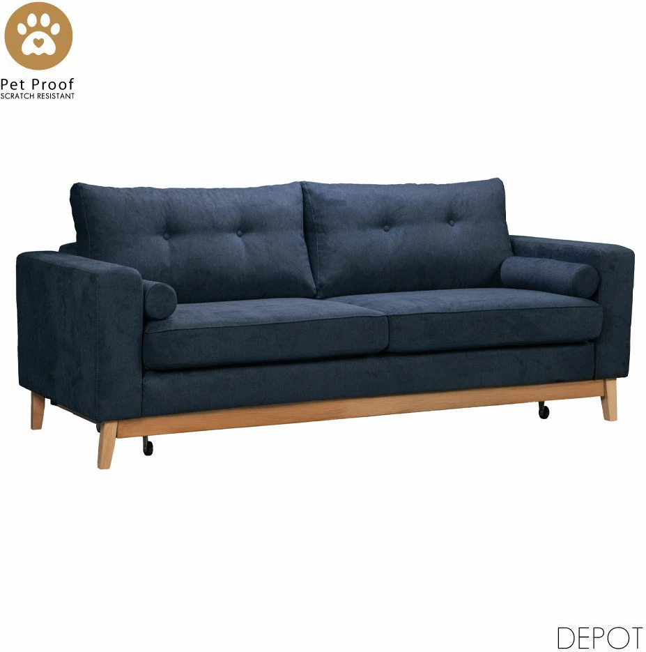 Krevat-sofë treshe, ngjyrë blu lino 89, 218x85x87 cm