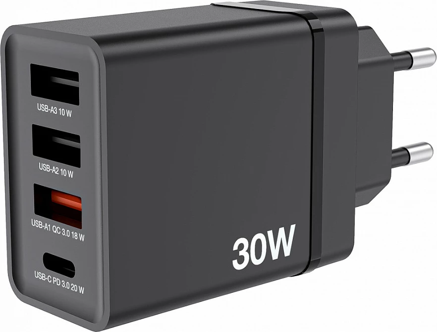 Karikues muri Verbatim 49700, 30W, USB-C PD 20W + 3x USB-A, prizë EU, i zi