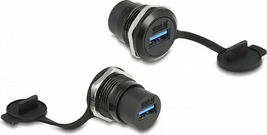 Konektor panel USB DeLOCK USB 3.2 Gen 1 Type-A, femër-femër, me kapak pluhuri, i zi