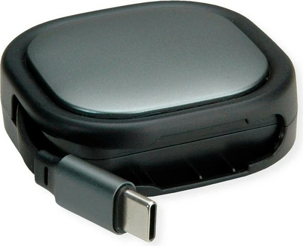 Kabllo USB-C ROLINE 11.02.8420, 1.2 m, USB 2.0, retraktabile, e zezë/gri