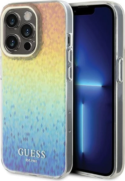 Mbështjellës Guess IML Faceted Mirror Disco Iridescent për iPhone 15 Pro, shumëngjyrësh