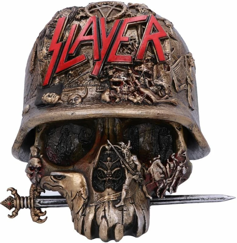 Kuti dekorative Nemesis Now Slayer Skull, rezinë, 17.5 cm, bronzë me të kuqe
