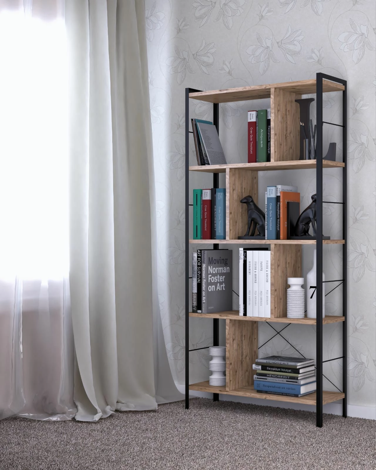 Raft librash modern, ngjyrë kafe dhe e zezë, Skye Decor, Seul, 78x150x26cm