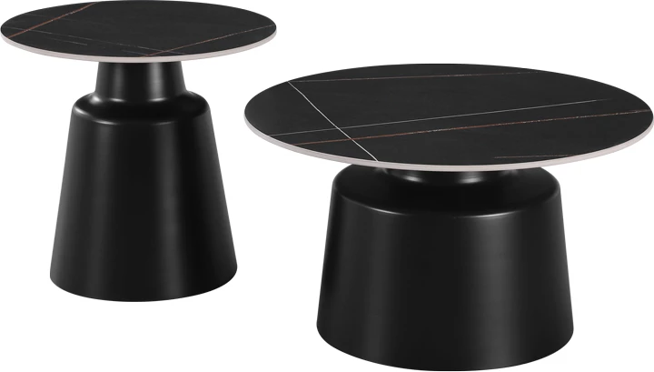 Set 2 tavolina kafeje Dualis, metal, gur sintetik, ngjyrë mermeri të zi